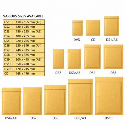 A000 / A/000 Gold Padded Bubble Mailers | 110x160mm | Lightweight Protective Envelopes | Pack of 100
